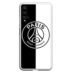 Чехол для Honor 20 с принтом ФК ПСЖ / PSG BLACK & WHITE в Белгороде, Силикон | Область печати: задняя сторона чехла, без боковых панелей | Тематика изображения на принте: paris saint germain | psg | saint | sport | париж | псг | спорт | футбол