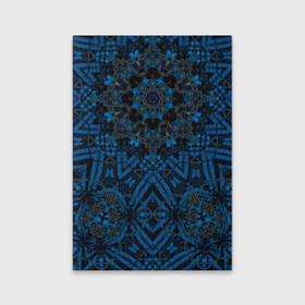 Обложка для паспорта матовая кожа с принтом Черно-синяя мандала .  в Белгороде, натуральная матовая кожа | размер 19,3 х 13,7 см; прозрачные пластиковые крепления | Тематика изображения на принте: калейдоскоп | круглый | модный | орнамент | синий | современный | темно синий | этнический