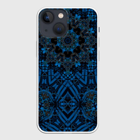 Чехол для iPhone 13 mini с принтом Черно синяя мандала . в Белгороде,  |  | калейдоскоп | круглый | модный | орнамент | синий | современный | темно синий | этнический