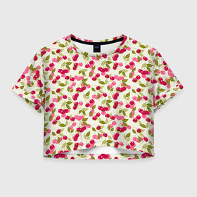Женская футболка Crop-top 3D с принтом Спелая вишня  в Белгороде, 100% полиэстер | круглая горловина, длина футболки до линии талии, рукава с отворотами | вишня | детский | красные ягоды | летний узор | лето | малышам | ретро | сад | ягоды