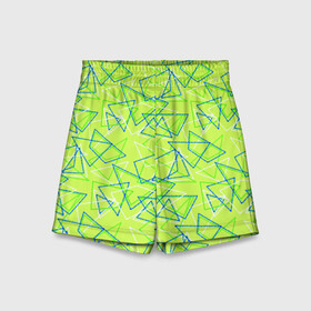 Детские спортивные шорты 3D с принтом Абстрактный неоновый зеленый в Белгороде,  100% полиэстер
 | пояс оформлен широкой мягкой резинкой, ткань тянется
 | Тематика изображения на принте: абстрактный | геометрический | детский | зеленый | летний | неоновый | ретро | треугольники