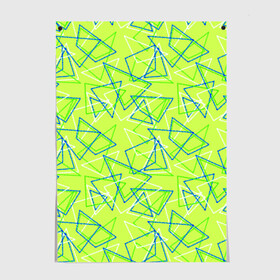 Постер с принтом Абстрактный неоновый зеленый в Белгороде, 100% бумага
 | бумага, плотность 150 мг. Матовая, но за счет высокого коэффициента гладкости имеет небольшой блеск и дает на свету блики, но в отличии от глянцевой бумаги не покрыта лаком | абстрактный | геометрический | детский | зеленый | летний | неоновый | ретро | треугольники