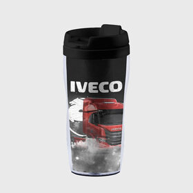 Термокружка-непроливайка с принтом Iveco truck в Белгороде, внутренняя часть — пищевой пластик, наружная часть — прозрачный пластик, между ними — полиграфическая вставка с рисунком | объем — 350 мл, герметичная крышка | iveco | iveco truck | iveco грузовик | truck | trucks | грузовик | грузовики | дальнобои | дальнобой | дальнобойщик | ивеко | ивеко грузовик | фура | фуры