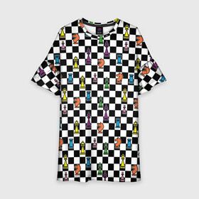 Детское платье 3D с принтом Яркая шахматная доска в Белгороде, 100% полиэстер | прямой силуэт, чуть расширенный к низу. Круглая горловина, на рукавах — воланы | Тематика изображения на принте: клетка | орнамент | паттерн | спорт | узор | цветной | черно белая клетка | черно белое | черно белый принт | шахматная доска | шахматная клетка | шахматные фигуры | шахматы