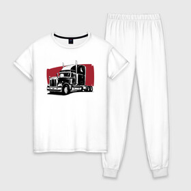 Женская пижама хлопок с принтом Truck red в Белгороде, 100% хлопок | брюки и футболка прямого кроя, без карманов, на брюках мягкая резинка на поясе и по низу штанин | truck | trucks | грузовик | грузовики | дальнобои | дальнобой | дальнобойщик | фура | фуры