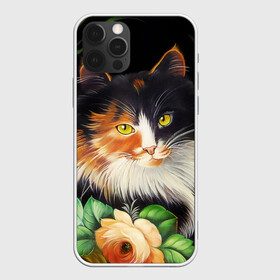 Чехол для iPhone 12 Pro Max с принтом Трёхцветная кошка в Белгороде, Силикон |  | декоративная роспись | живопись | жостовская роспись | кошка | кошка трехцветная | цветы