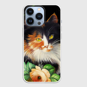 Чехол для iPhone 13 Pro с принтом Трёхцветная кошка в Белгороде,  |  | декоративная роспись | живопись | жостовская роспись | кошка | кошка трехцветная | цветы