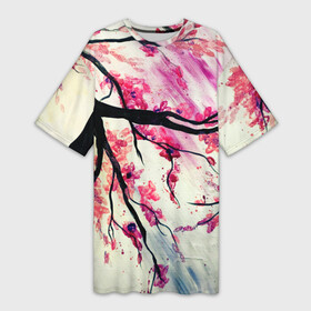 Платье-футболка 3D с принтом ОДИН ДЕНЬ В ЯПОНИИ в Белгороде,  |  | ветви | живопись | культура | лепестки | минимализм | рисунок | сакура | символ | япония