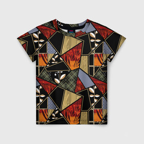 Детская футболка 3D с принтом Разноцветные заплатки  в Белгороде, 100% гипоаллергенный полиэфир | прямой крой, круглый вырез горловины, длина до линии бедер, чуть спущенное плечо, ткань немного тянется | flaps | patchwork | деревенский | заплатки | модный | популярный | пэчворк | разноцветный | рустик | этнический