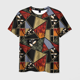 Мужская футболка 3D с принтом Разноцветные заплатки  в Белгороде, 100% полиэфир | прямой крой, круглый вырез горловины, длина до линии бедер | flaps | patchwork | деревенский | заплатки | модный | популярный | пэчворк | разноцветный | рустик | этнический