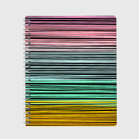 Тетрадь с принтом Модный полосатый узор  в Белгороде, 100% бумага | 48 листов, плотность листов — 60 г/м2, плотность картонной обложки — 250 г/м2. Листы скреплены сбоку удобной пружинной спиралью. Уголки страниц и обложки скругленные. Цвет линий — светло-серый
 | желтый | модный | молодежный | разноцветные линии | разноцветный полосатый | розовый | салатовый | современный