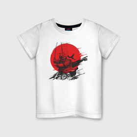 Детская футболка хлопок с принтом Самурай в Белгороде, 100% хлопок | круглый вырез горловины, полуприлегающий силуэт, длина до линии бедер | samurai | буси | воин | закат | самурай | самурайский меч | япония