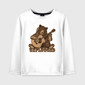 Детский лонгслив хлопок с принтом Медведь играет на гитаре в Белгороде, 100% хлопок | круглый вырез горловины, полуприлегающий силуэт, длина до линии бедер | Тематика изображения на принте: гитара | медведь | медвежонок | миша | мишка | музыкант