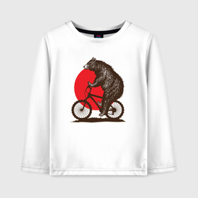 Детский лонгслив хлопок с принтом Медведь на велосиеде в Белгороде, 100% хлопок | круглый вырез горловины, полуприлегающий силуэт, длина до линии бедер | вело | велосипед | медведь | солнце | спорт | япония