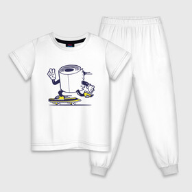 Детская пижама хлопок с принтом Туалетная бумага на скейте в Белгороде, 100% хлопок |  брюки и футболка прямого кроя, без карманов, на брюках мягкая резинка на поясе и по низу штанин
 | Тематика изображения на принте: бумага | прикол | скейт | спорт | туалет | туалетная бумага | шутка