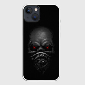 Чехол для iPhone 13 с принтом ВЗГЛЯД ИЗ ТЕМНОТЫ, в Белгороде,  |  | балаклава | взгляд | глаза | зомби | маска | мертвец | минимализм | темнота | череп