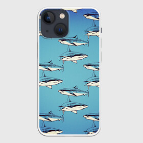 Чехол для iPhone 13 mini с принтом Акулы Паттерн в Белгороде,  |  | shark | акулы | иллюстрация | морские жители | морские обитатели | паттерн | рисунок | рыбы