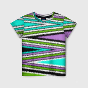 Детская футболка 3D с принтом Абстрактный асимметричный  в Белгороде, 100% гипоаллергенный полиэфир | прямой крой, круглый вырез горловины, длина до линии бедер, чуть спущенное плечо, ткань немного тянется | асимметричный | бирюзовый молодежный | комбинированный | косые полосы | креативный | мужской | темный | фиолетовый | штрихи