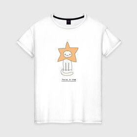 Женская футболка хлопок с принтом cat is a star в Белгороде, 100% хлопок | прямой крой, круглый вырез горловины, длина до линии бедер, слегка спущенное плечо | cat | star | звезда | комета | кот | кошка | мем | мотивация | надпись | фраза | цитата