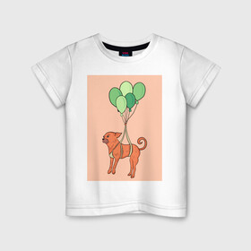 Детская футболка хлопок с принтом собака в Белгороде, 100% хлопок | круглый вырез горловины, полуприлегающий силуэт, длина до линии бедер | dog | воздушные шарики | летающая собака | полет | собака
