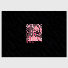 Поздравительная открытка с принтом Незуко Камадо в маске в Белгороде, 100% бумага | плотность бумаги 280 г/м2, матовая, на обратной стороне линовка и место для марки
 | Тематика изображения на принте: demon slayer | kamado | kimetsu no aiba | nezuko | камадо | клинок | недзуко | незуко | рассекающий демонов