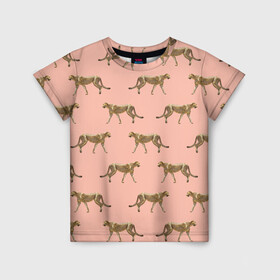 Детская футболка 3D с принтом Гепарды на розовом в Белгороде, 100% гипоаллергенный полиэфир | прямой крой, круглый вырез горловины, длина до линии бедер, чуть спущенное плечо, ткань немного тянется | африка | гепард | гепарды | иллюстрация | коты | кошки | крупные кошки | паттерн | пятна | розовый | сафари