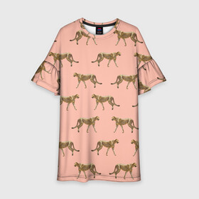 Детское платье 3D с принтом Гепарды на розовом в Белгороде, 100% полиэстер | прямой силуэт, чуть расширенный к низу. Круглая горловина, на рукавах — воланы | Тематика изображения на принте: африка | гепард | гепарды | иллюстрация | коты | кошки | крупные кошки | паттерн | пятна | розовый | сафари
