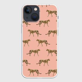 Чехол для iPhone 13 mini с принтом Гепарды на розовом в Белгороде,  |  | Тематика изображения на принте: африка | гепард | гепарды | иллюстрация | коты | кошки | крупные кошки | паттерн | пятна | розовый | сафари