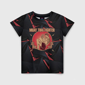 Детская футболка 3D с принтом MUAY THAI FIGHTER в Белгороде, 100% гипоаллергенный полиэфир | прямой крой, круглый вырез горловины, длина до линии бедер, чуть спущенное плечо, ткань немного тянется | fighter | muay thai | боец | драки | карате | муай тай | мутай