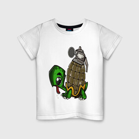Детская футболка хлопок с принтом Explosive turtle в Белгороде, 100% хлопок | круглый вырез горловины, полуприлегающий силуэт, длина до линии бедер | взрывная | граната | забавная | опасная | черепаха