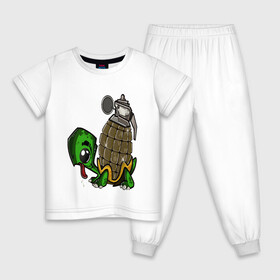 Детская пижама хлопок с принтом Explosive turtle в Белгороде, 100% хлопок |  брюки и футболка прямого кроя, без карманов, на брюках мягкая резинка на поясе и по низу штанин
 | Тематика изображения на принте: взрывная | граната | забавная | опасная | черепаха