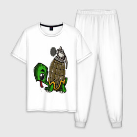 Мужская пижама хлопок с принтом Explosive turtle в Белгороде, 100% хлопок | брюки и футболка прямого кроя, без карманов, на брюках мягкая резинка на поясе и по низу штанин
 | взрывная | граната | забавная | опасная | черепаха
