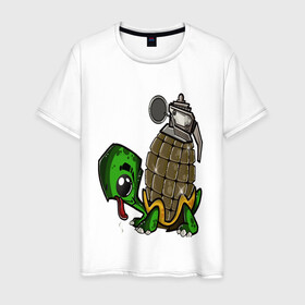 Мужская футболка хлопок с принтом Explosive turtle в Белгороде, 100% хлопок | прямой крой, круглый вырез горловины, длина до линии бедер, слегка спущенное плечо. | взрывная | граната | забавная | опасная | черепаха