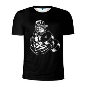 Мужская футболка 3D спортивная с принтом Ironmonkey в Белгороде, 100% полиэстер с улучшенными характеристиками | приталенный силуэт, круглая горловина, широкие плечи, сужается к линии бедра | fitness | gorilla | gym | monkey | power | sport | strength | горилла | качалка | мощь | сила | спорт | фитнес