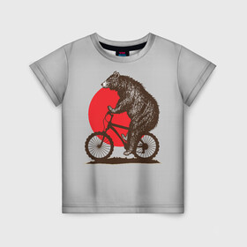 Детская футболка 3D с принтом Медведь на велосиеде в Белгороде, 100% гипоаллергенный полиэфир | прямой крой, круглый вырез горловины, длина до линии бедер, чуть спущенное плечо, ткань немного тянется | вело | велосипед | медведь | солнце | спорт | япония