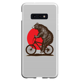 Чехол для Samsung S10E с принтом Медведь на велосиеде в Белгороде, Силикон | Область печати: задняя сторона чехла, без боковых панелей | вело | велосипед | медведь | солнце | спорт | япония