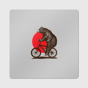 Магнит виниловый Квадрат с принтом Медведь на велосиеде в Белгороде, полимерный материал с магнитным слоем | размер 9*9 см, закругленные углы | вело | велосипед | медведь | солнце | спорт | япония