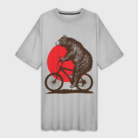 Платье-футболка 3D с принтом Медведь на велосиеде в Белгороде,  |  | вело | велосипед | медведь | солнце | спорт | япония