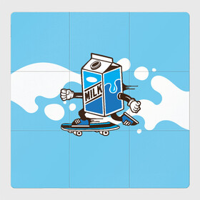Магнитный плакат 3Х3 с принтом Пачка молока на скейте в Белгороде, Полимерный материал с магнитным слоем | 9 деталей размером 9*9 см | коробка | молоко | молочко | пачка молока | скейт | упаковка