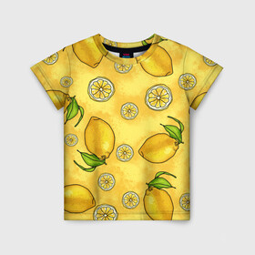Детская футболка 3D с принтом Лимончик в Белгороде, 100% гипоаллергенный полиэфир | прямой крой, круглый вырез горловины, длина до линии бедер, чуть спущенное плечо, ткань немного тянется | вечеринка | другу | еда | лимон | подруге | фрукты