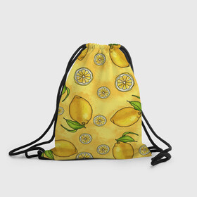 Рюкзак-мешок 3D с принтом Лимончик в Белгороде, 100% полиэстер | плотность ткани — 200 г/м2, размер — 35 х 45 см; лямки — толстые шнурки, застежка на шнуровке, без карманов и подкладки | вечеринка | другу | еда | лимон | подруге | фрукты