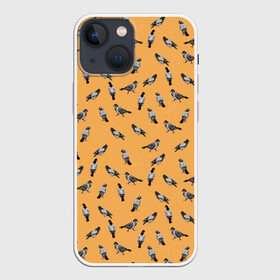 Чехол для iPhone 13 mini с принтом Голуби паттерн на желтом в Белгороде,  |  | Тематика изображения на принте: голуби | голубь | домашние голуби | желтый | иллюстрация | паттерн | птица | птицы