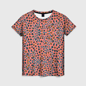 Женская футболка 3D с принтом Леопардовый принт на розовом в Белгороде, 100% полиэфир ( синтетическое хлопкоподобное полотно) | прямой крой, круглый вырез горловины, длина до линии бедер | абстракция | африканский | леопардовые пятна | леопардовый принт | розовый | сафари