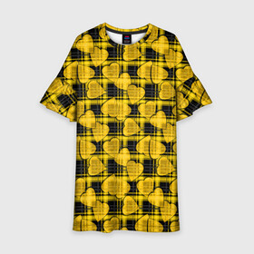 Детское платье 3D с принтом Желто-черный модный узор  в Белгороде, 100% полиэстер | прямой силуэт, чуть расширенный к низу. Круглая горловина, на рукавах — воланы | детский | для девочек | клетка | любовь | модный | плед | сердце | черный и желтый