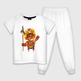 Детская пижама хлопок с принтом Вождь краснокожих в Белгороде, 100% хлопок |  брюки и футболка прямого кроя, без карманов, на брюках мягкая резинка на поясе и по низу штанин
 | америка | вождь | вождь племени | индеец | копье | костюм индейца | племя