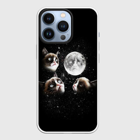 Чехол для iPhone 13 Pro с принтом ГРУСТНЫЕ ЛУННЫЕ КОТЫ в Белгороде,  |  | Тематика изображения на принте: cat | cosmo | face | memes | night | sky | stars | голова | звезды | интернет | космос | коты | кошки | лицо | луна | мем | ночь | отражение | прикол | рисунок