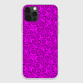 Чехол для iPhone 12 Pro с принтом Яркий цветочный неоновый узор в Белгороде, силикон | область печати: задняя сторона чехла, без боковых панелей | детский | женский | малиновый | неоновый узор | розы | ярко розовый