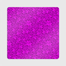 Магнит виниловый Квадрат с принтом Яркий цветочный неоновый узор в Белгороде, полимерный материал с магнитным слоем | размер 9*9 см, закругленные углы | детский | женский | малиновый | неоновый узор | розы | ярко розовый