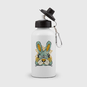Бутылка спортивная с принтом Безумный кролик в Белгороде, металл | емкость — 500 мл, в комплекте две пластиковые крышки и карабин для крепления | Тематика изображения на принте: rabbit | безумие | животное | заяц | зверь | крол | кролик | трус