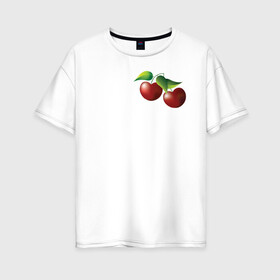 Женская футболка хлопок Oversize с принтом Вишенки в Белгороде, 100% хлопок | свободный крой, круглый ворот, спущенный рукав, длина до линии бедер
 | бордовый | вишня | зеленый | листва | ягоды